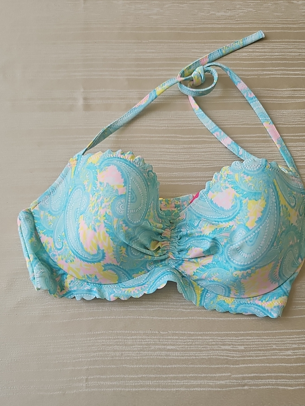 Victoria's Secret Aqua Multi Paisley Getaway Halter Bikini Top 36C